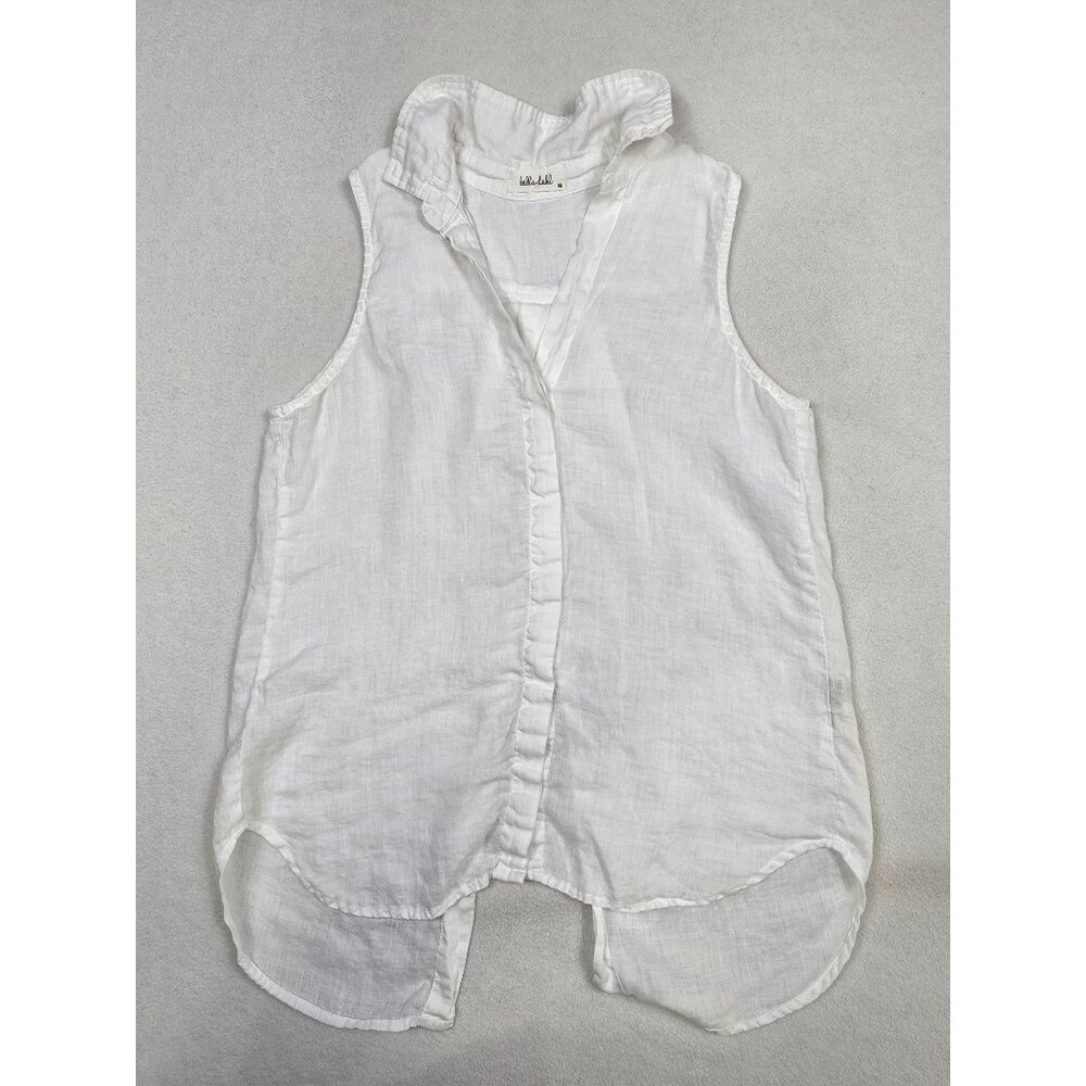Bella Dahl White Sleeveless High-Low 100% Linen Button-Down Blouse Top M